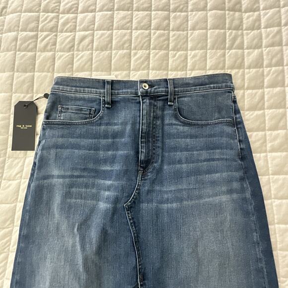 Rag & Bone Skirt Womens 34 Denim Clare Midi Front Slit Medium Wash Casual Boho - Picture 3 of 12